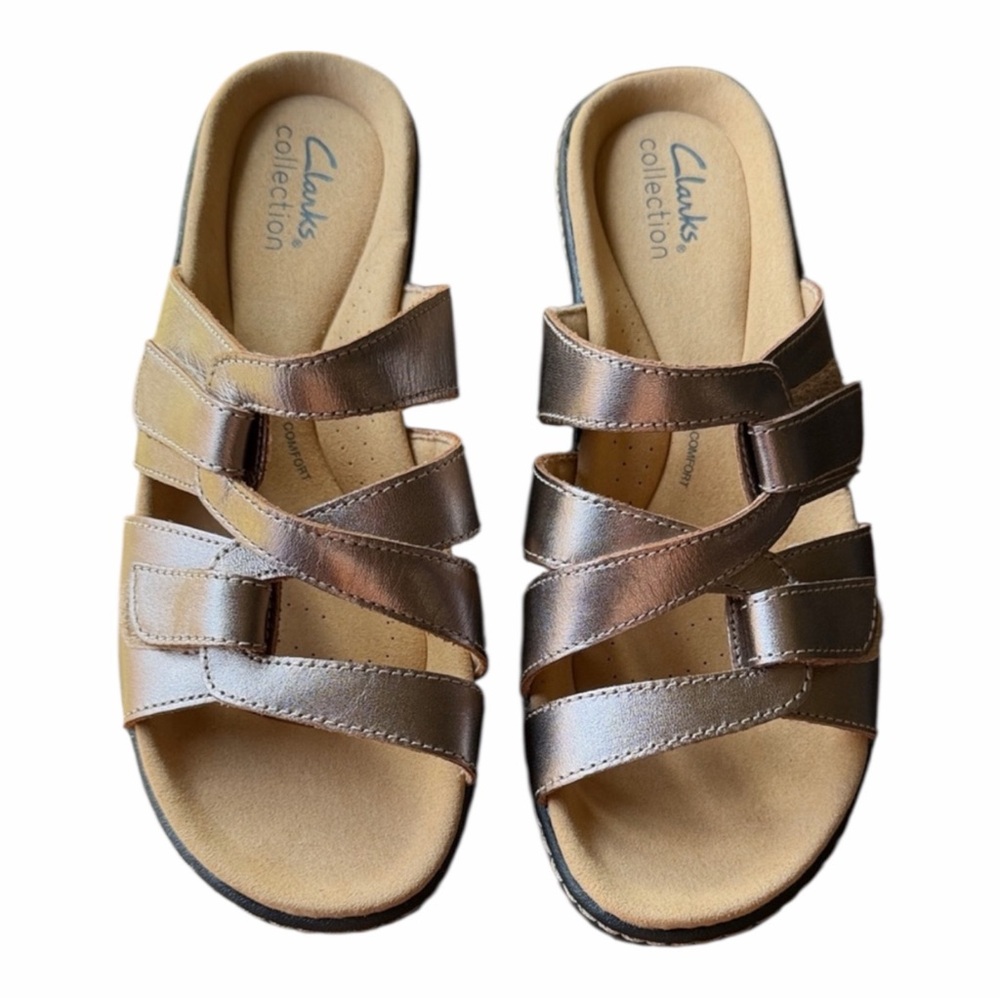 Clarks Metallic Bronze Multi-Strap Slide Sandals